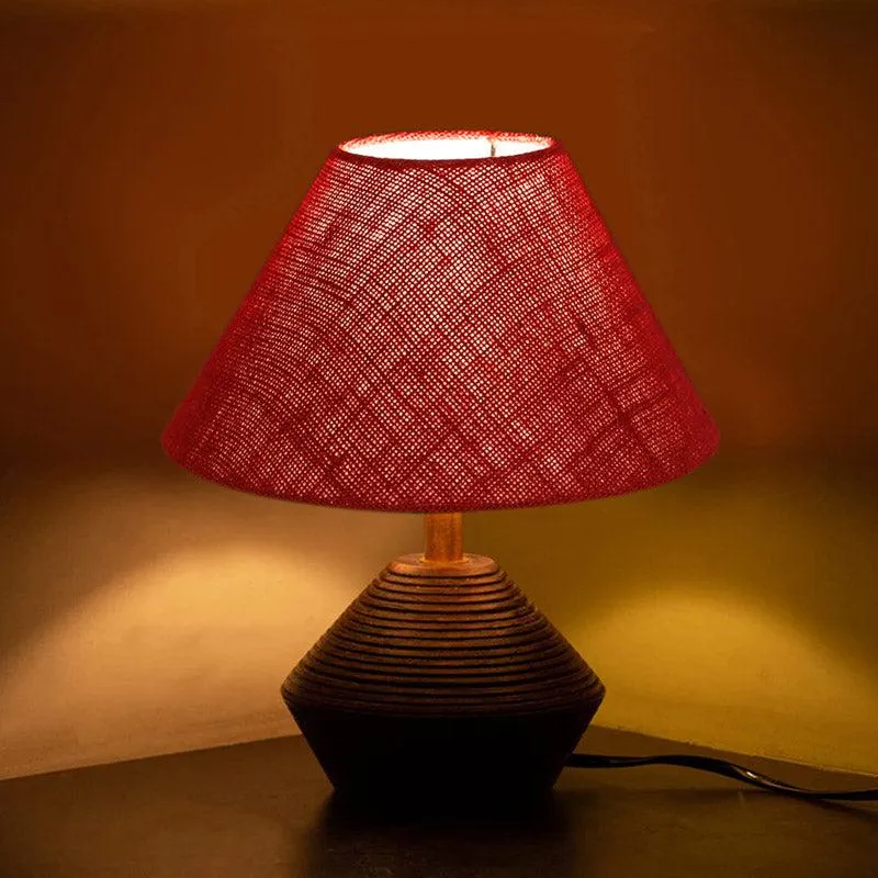 Yami Cone Wooden Table Lamp With Jute Shade - Brown,Maroon media 3