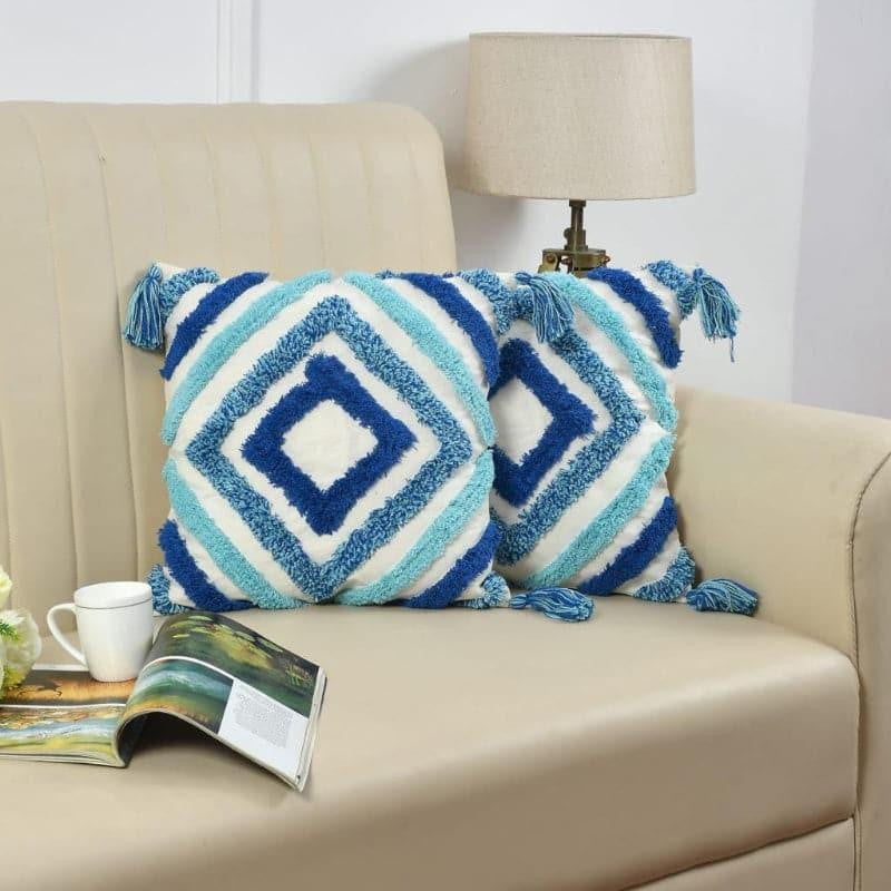 Blue Bath Tufted Cushion Cover - Set Of Two media 2