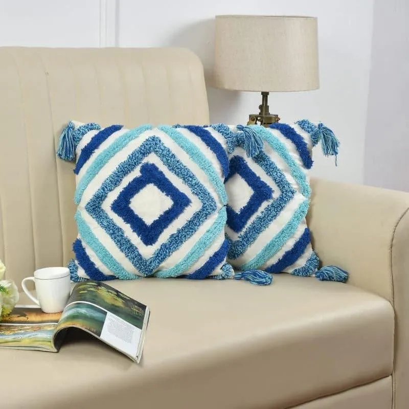 Blue Bath Tufted Cushion Cover - Set Of Two media 2