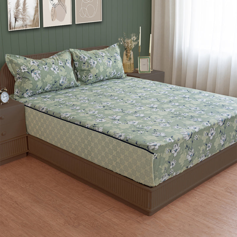 Swayam Anvitha Floral Cotton Bedsheet (Green) - 144 TC media 3