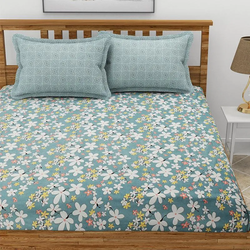Sorrel Floral Microfiber Bedsheet (Blue Grey) - 130 GSM media 1