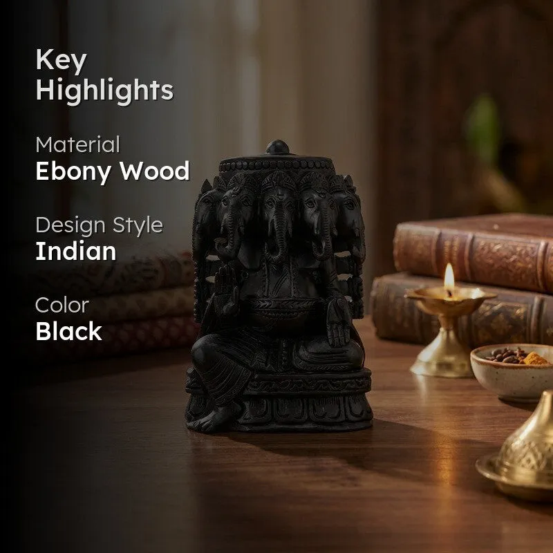 Panchamukhi Lord Ganesh Ebony Wood Idol media 2