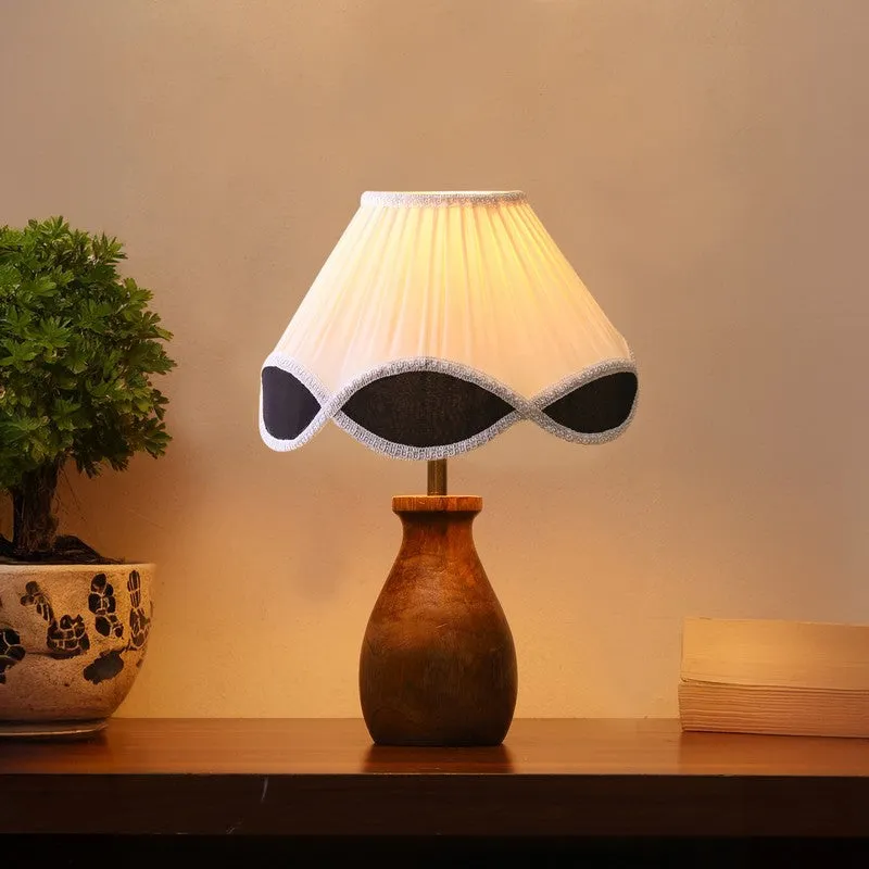 Flamoria Cotton Table Lamp With Wooden Base - OffWhite media 3