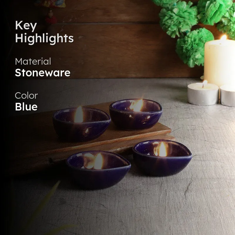 Earthen Festive Diya Set (Blue) - Set Of Four media 2