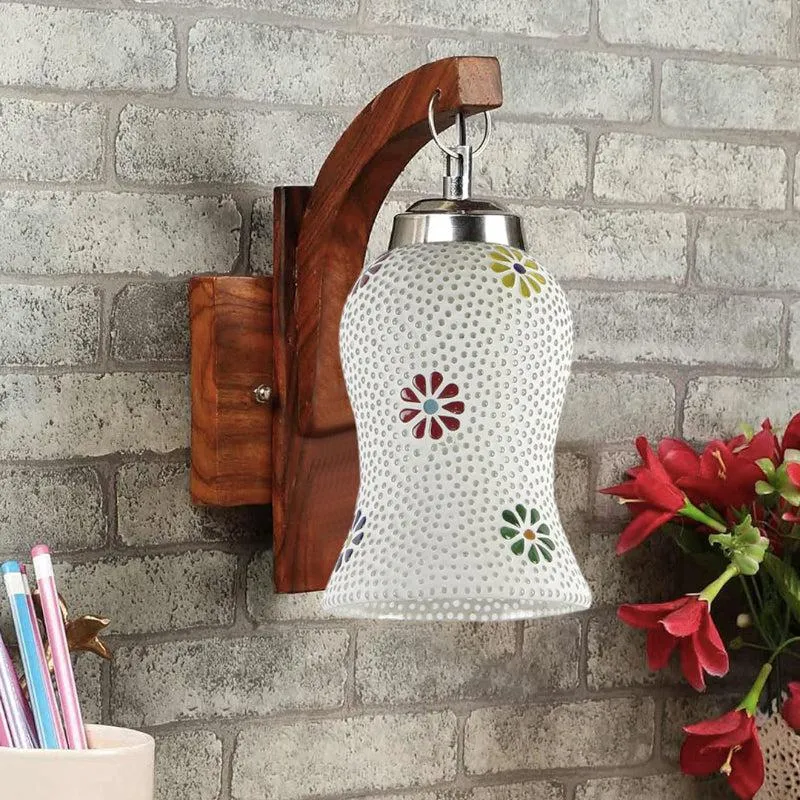 Shima Floral Forma Mosaic Glass & Wooden Wall Lamp media 3