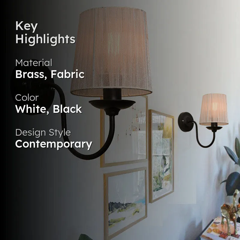 Carva Pleat Brass & Fabric Wall Lamp (Black) - Set Of Two media 2