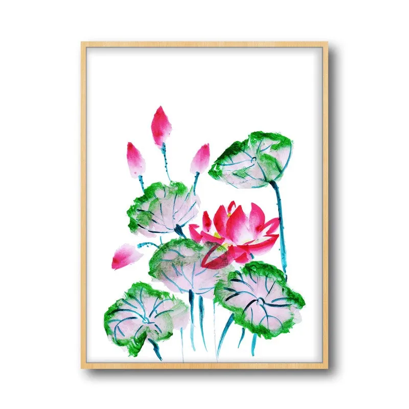 Lotus & Buds Archival Paper Wall Art - Natural Brown Frame media 6