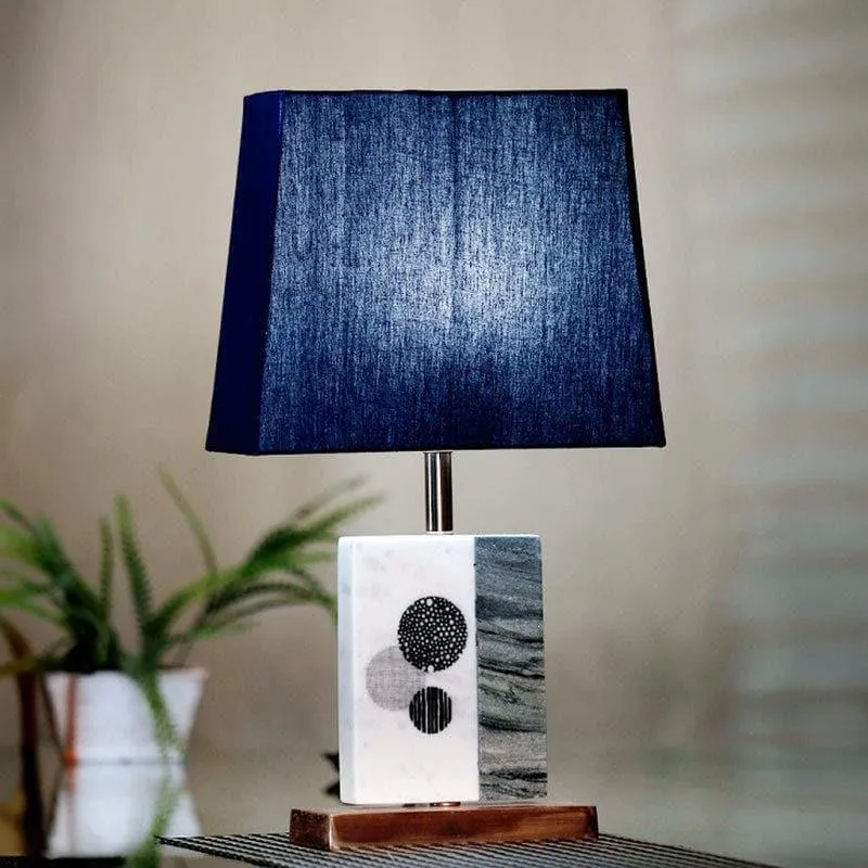 Blaze Printed Fabric Table Lamp With Marble & Copper Base - Blue,White media 1