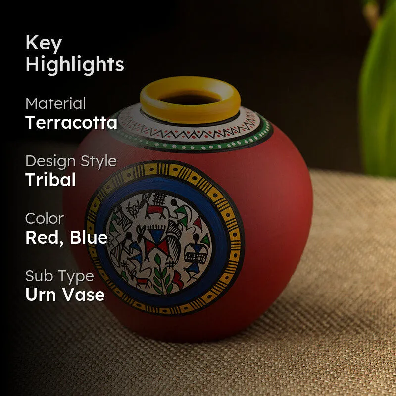 Gulaal Warli Handpainted Round Terracotta Vase media 2