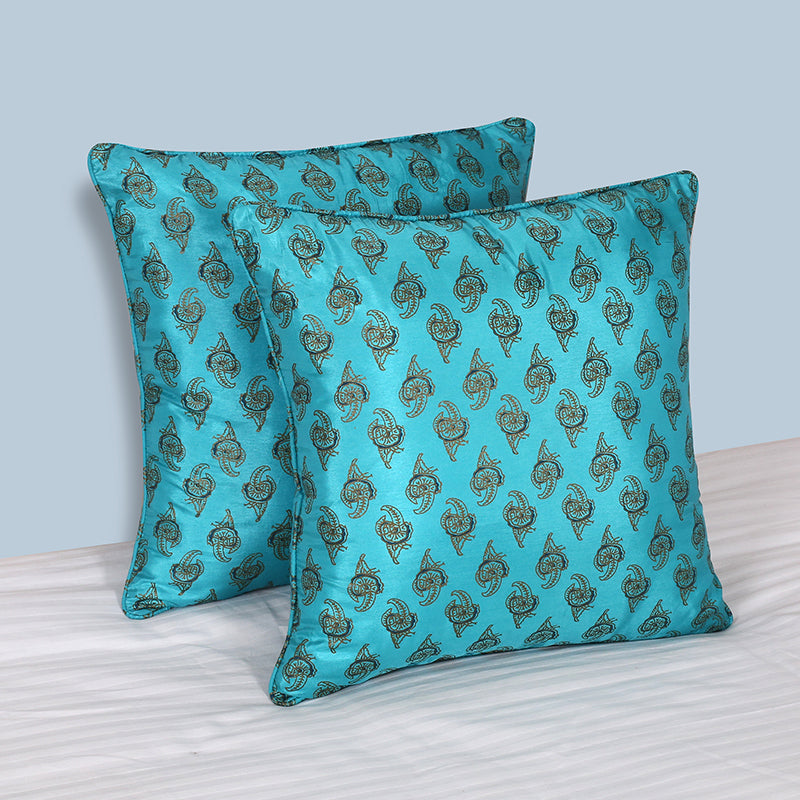 Turquoise Tales Printed Cushion Cover - Set Of Two