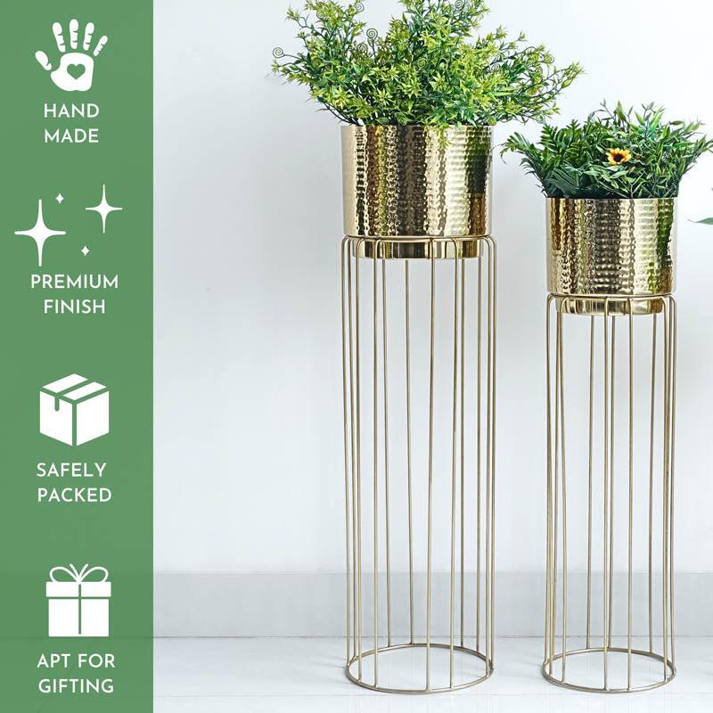 Regal Hammered Metal Planter With Tall Stand - Set Of 2 media 5