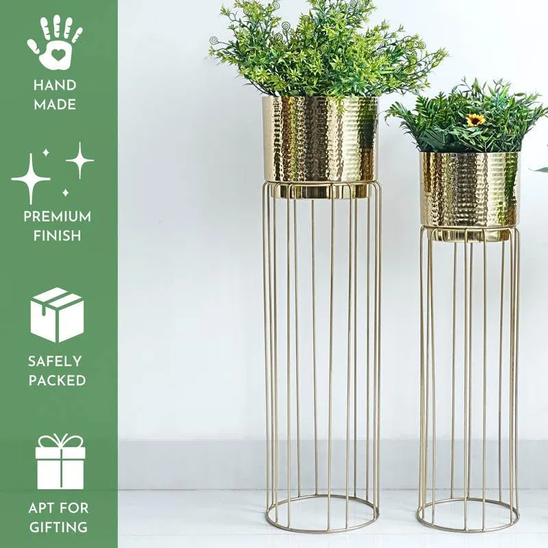 Regal Hammered Metal Planter With Tall Stand - Set Of 2 media 5