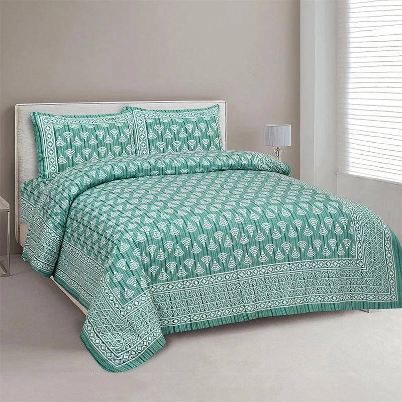 Sthethu Ethnic Cotton Bedsheet (Green) - 180 TC media 1