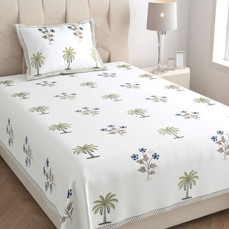 Haveli Space Cotton Bedsheet (White, Blue) - 180 TC media 3