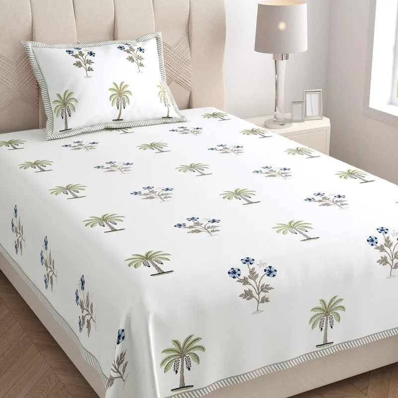 Haveli Space Cotton Bedsheet (White, Blue) - 180 TC media 3