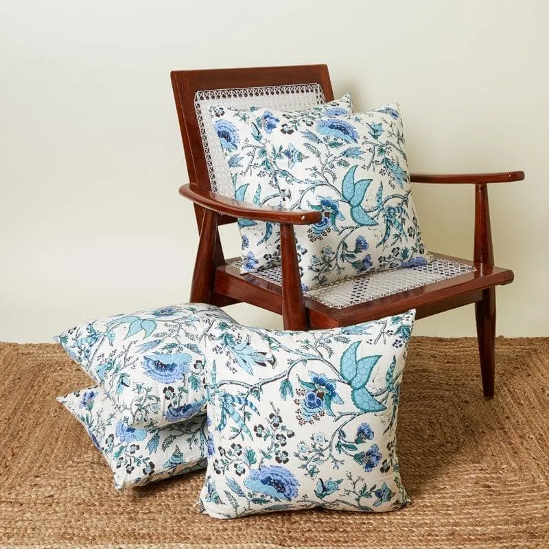 Lushlie Blooms Cushion Cover (Blue) - Set Of Five media 1