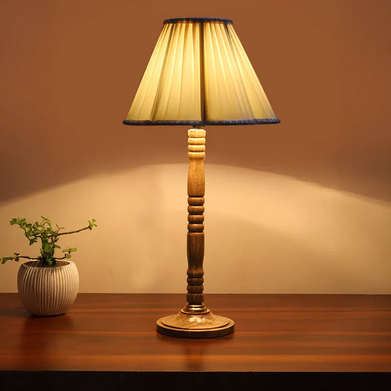 Circle Light Table Lamp With Wooden Base - White,Brown media 2