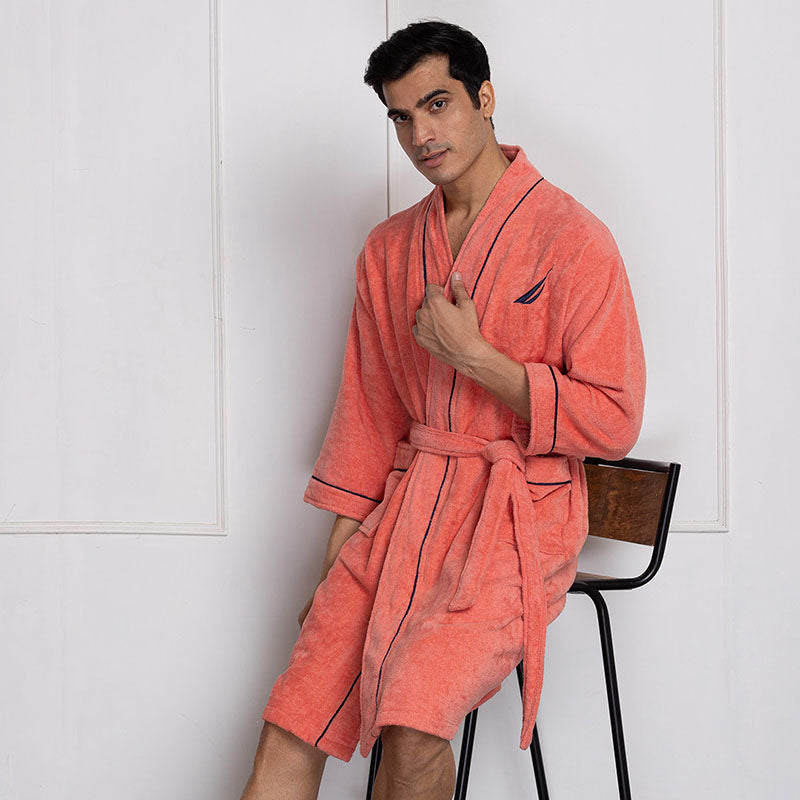 Nautica His & Hers Cashmere Dreams Cotton Bath Robe (Coral) - Set Of Two media 5