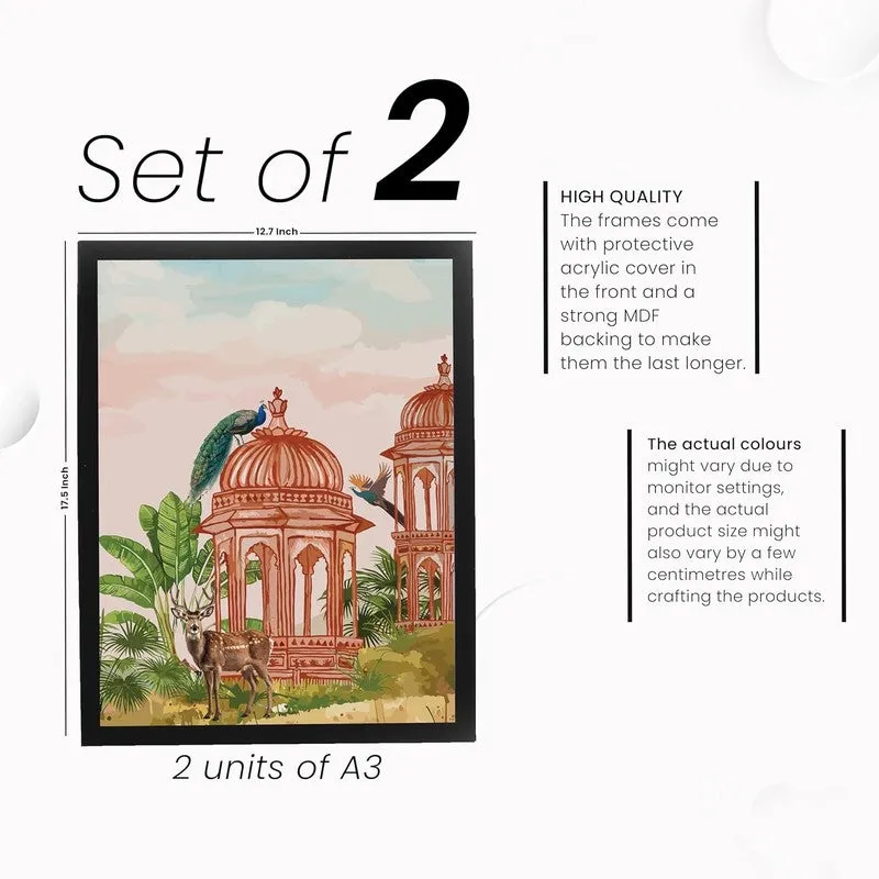 Royal Pavilion Paper Wall Painting With MDF Frame - Set Of Two media 8