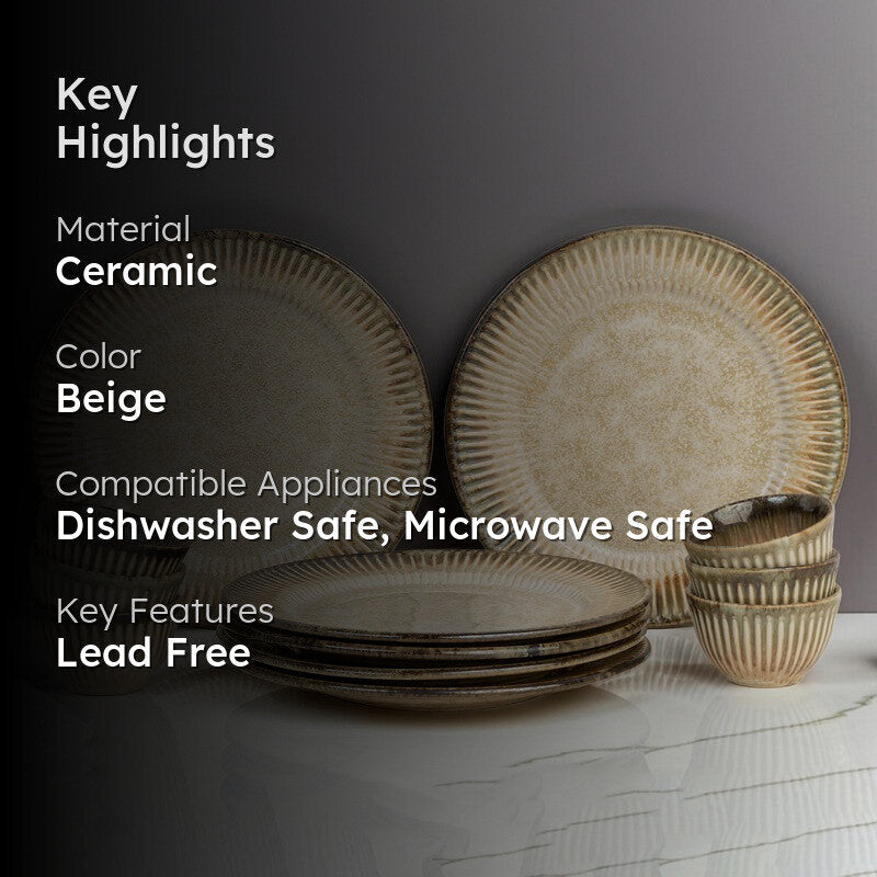 Mintora Beige Ceramic Dinner Set - 12 Piece Set media 2