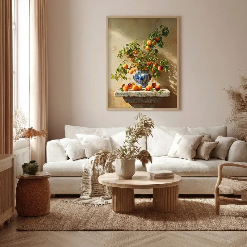 Pedestal Peach Canvas Wall Painting - Brown Frame media 5