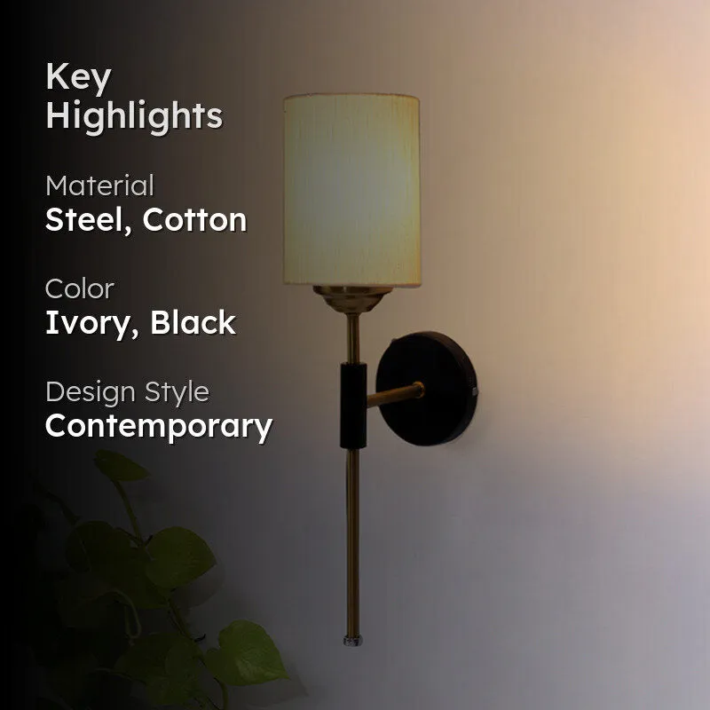 Beryll Cylindrical Steel & Cotton Wall Lamp - Ivory media 2