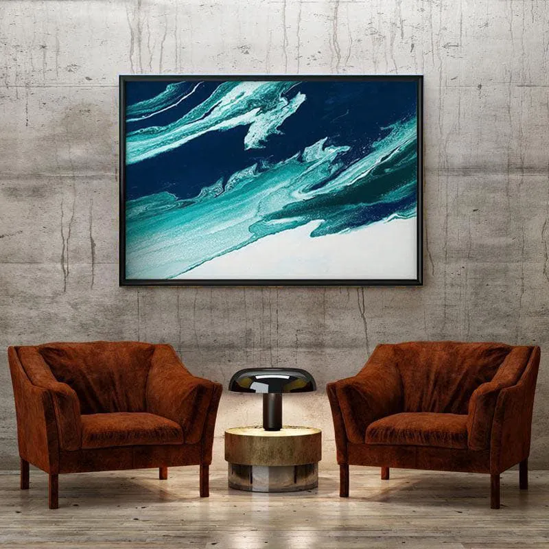 Green and Blue Wave Painting - Black Frame media 4