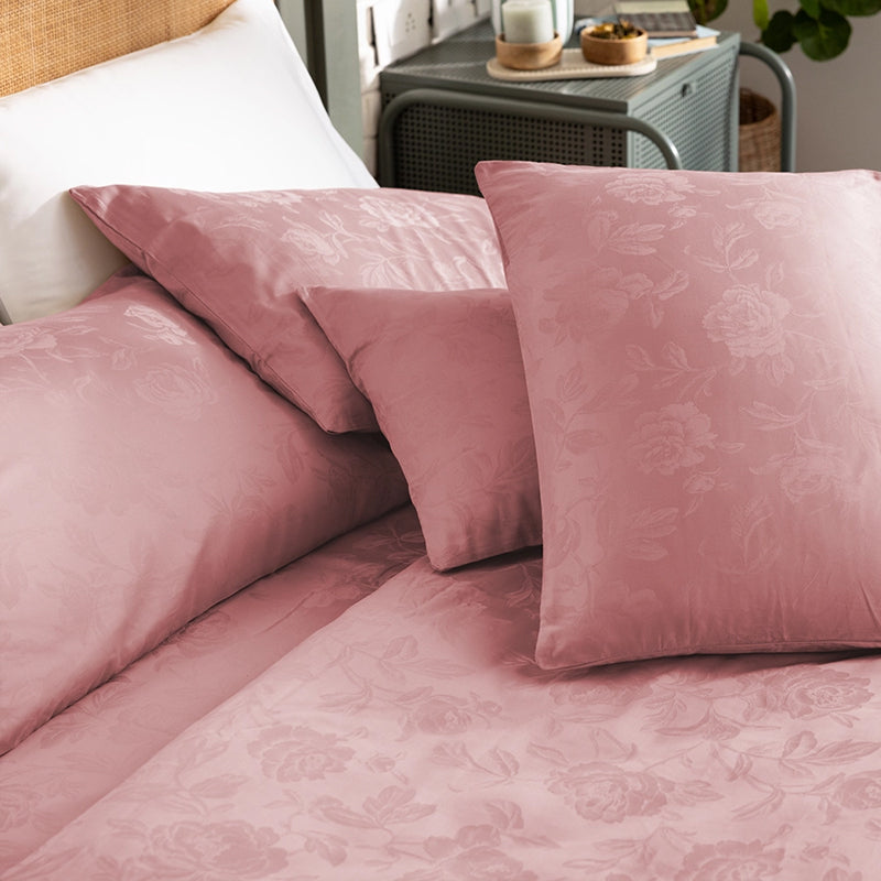 Blooming Rose Jacquard Pillow Cover (Cameo Rose) - Set Of Two