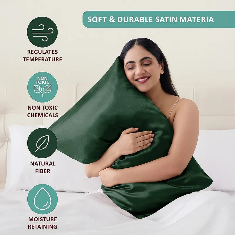 SilkenAura Satin Pillow Cover with a Scrunchy (Green) - Set Of Two media 7