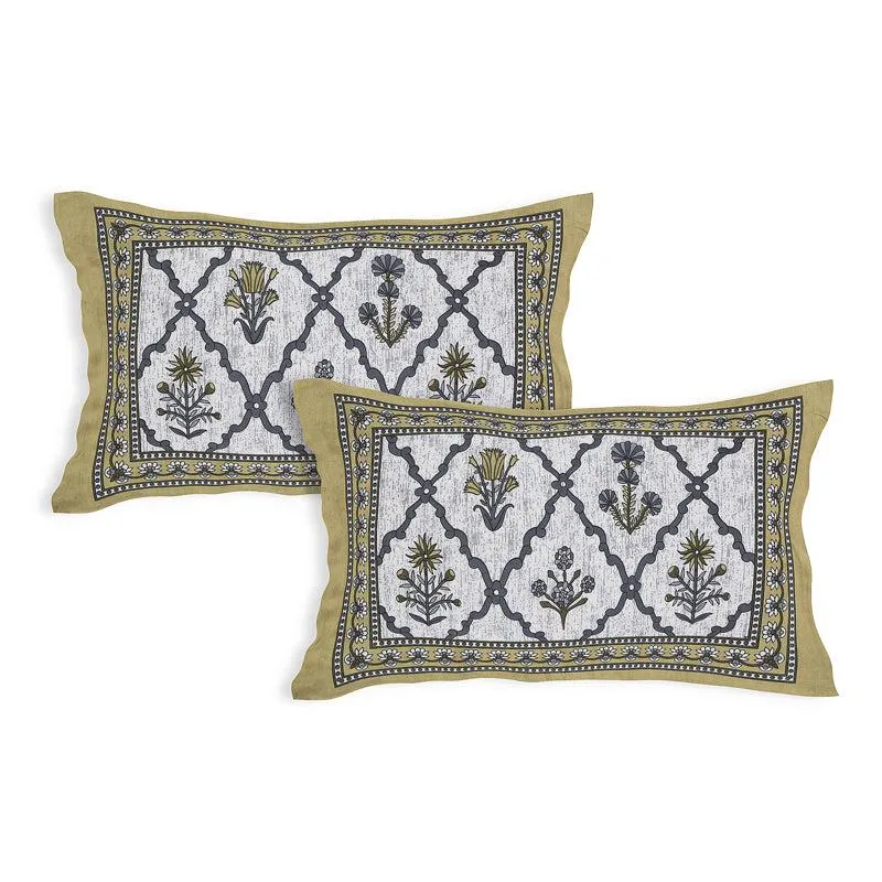 Adhira Ethnic Cotton Bedsheet (Green,White) - 180 TC media 5