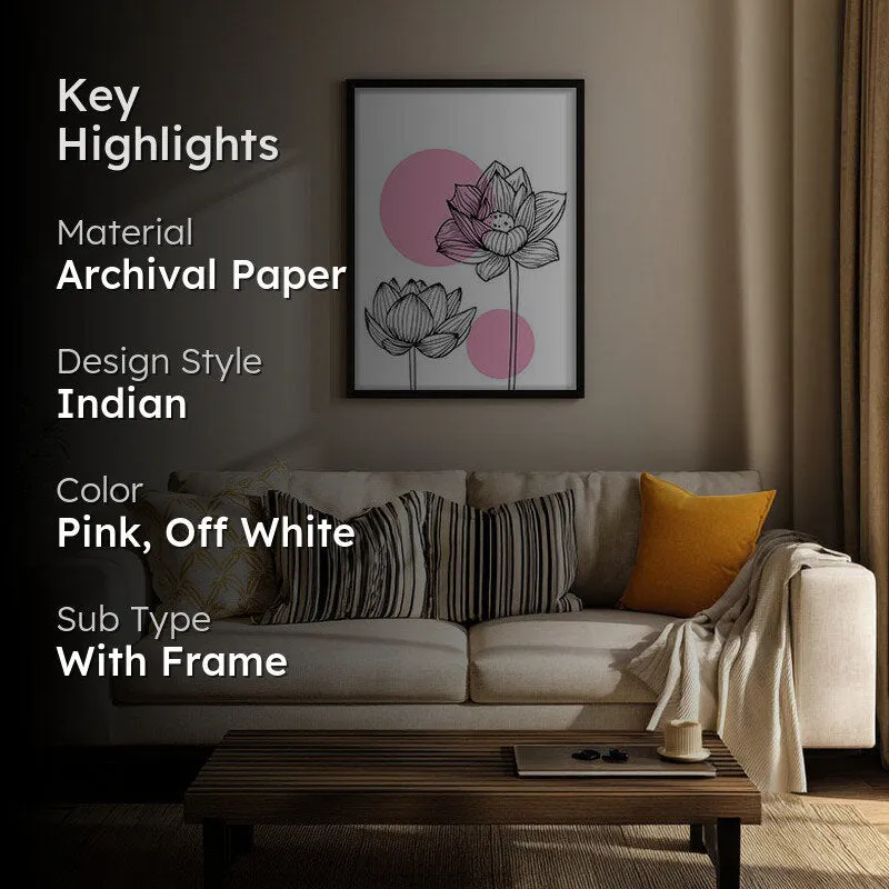 Lotus Lines Archival Paper Wall Art With Frame media 2