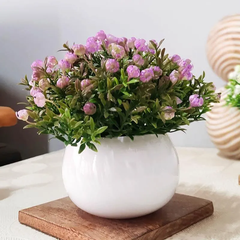 Purple Faux Ice Floral Green Bush In White Pot - 15 cms media 1