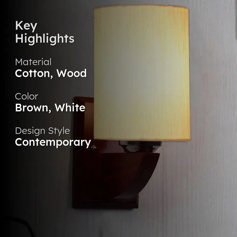 Alabaster Cylindrical Wooden Wall Lamp media 2