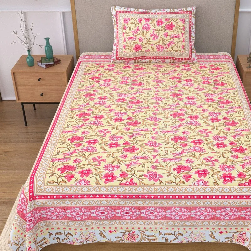 Snuglyn Floral Cotton Bedsheet (Pink & Yellow) - 240 TC media 4
