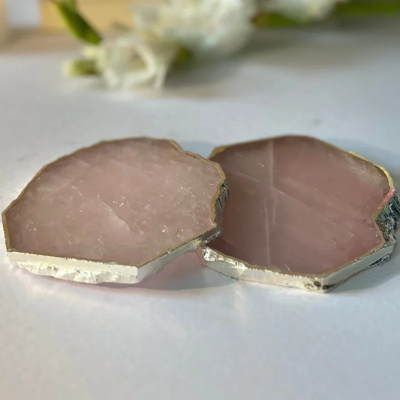 Emberlyn Handcrafted Rose Quarts Coaster (White) - Set Of Two media 3