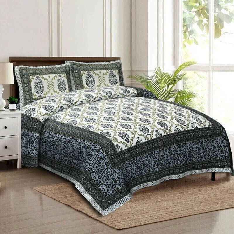 Floraa Cotton Bedsheet (Grey,White) - 240 TC media 3