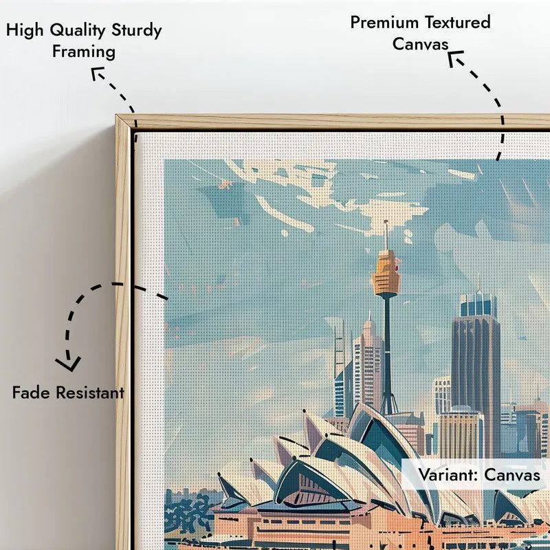 Vintage Sydney Framed Canvas Archival Canvas Wall Painting - Natural Brown Frame media 6