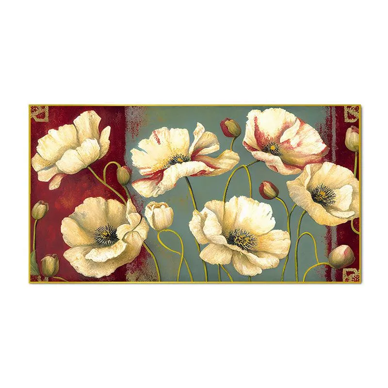 Crimson & Ivory Poppies Floral Canvas Wall Painting With Frame - Gold media 4