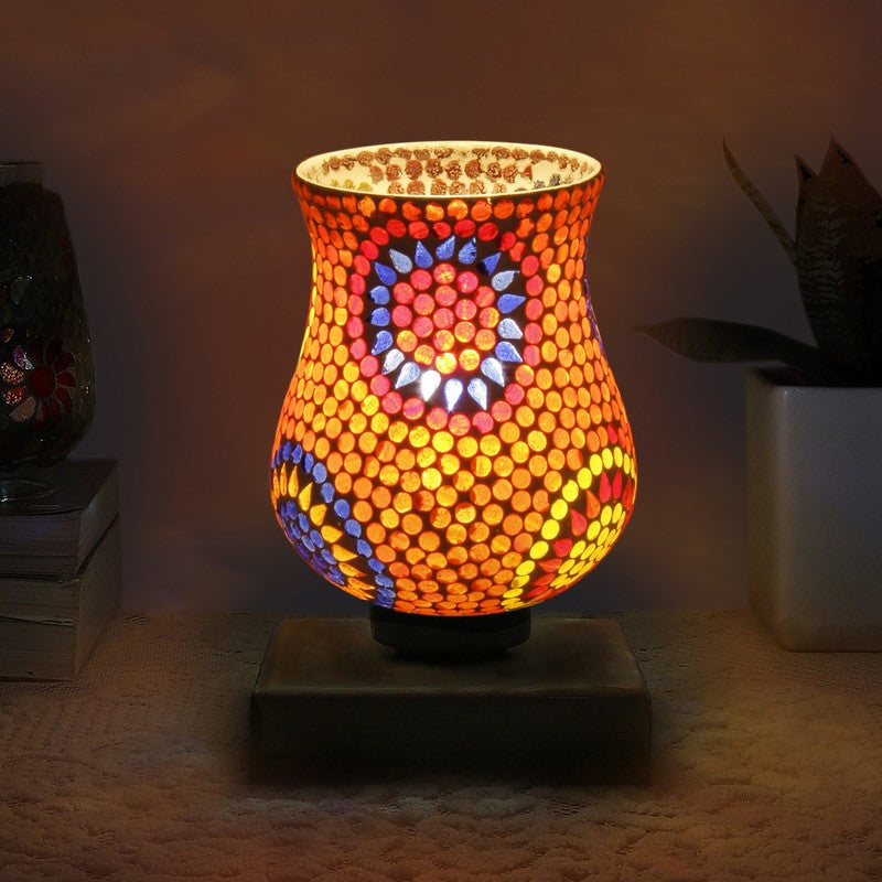 Mirello Mosaic Glass Table Lamp With Wooden Base - Multicolor