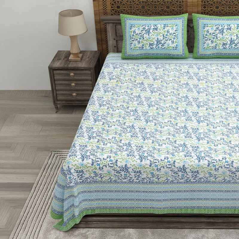 Aurava Cotton Bedsheet (Blue,Green) - 240 TC media 3