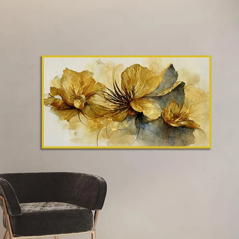 Petals De Oro Canvas Wall Painting With Frame - Gold media 5