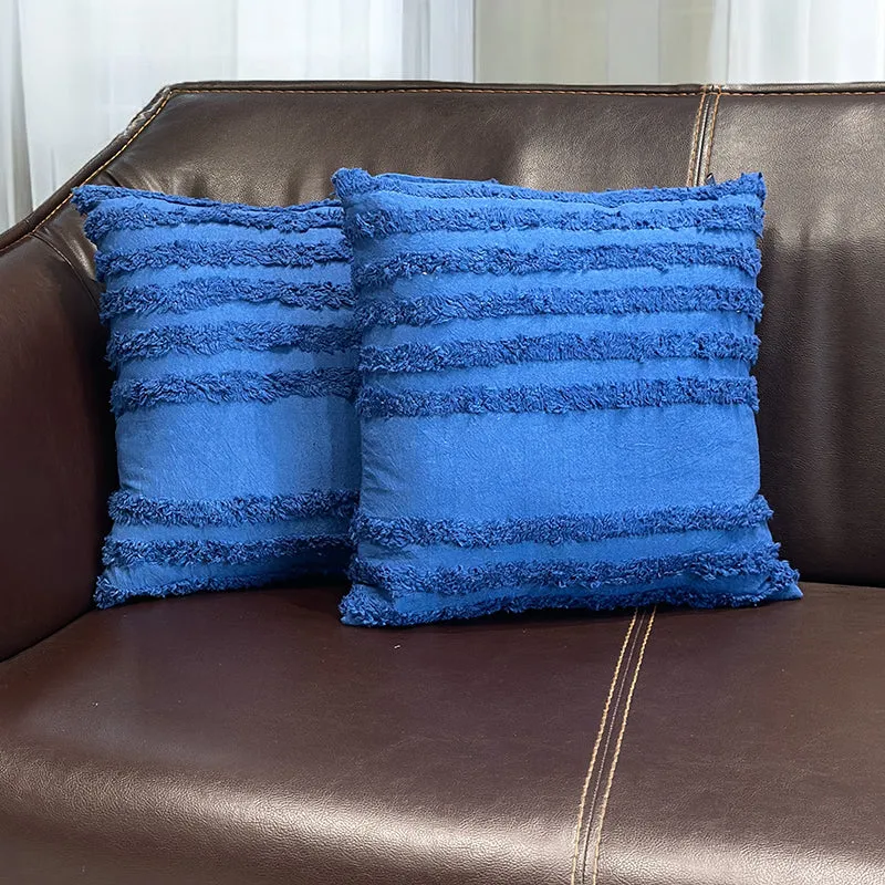 Thea Stripe Tufted Cushion Cover (Blue) - Set Of Two media 1