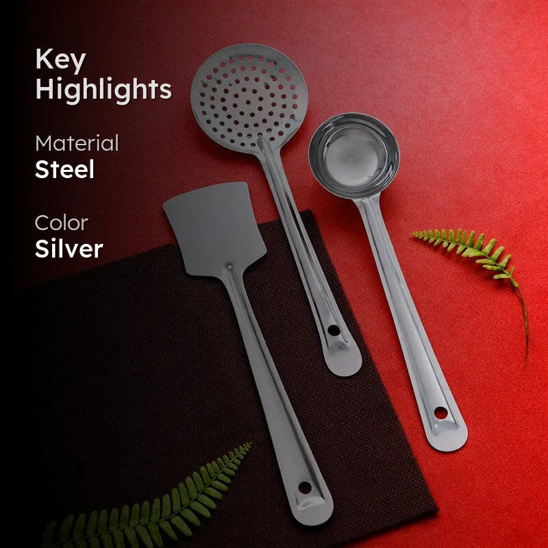 Elegant Silver Stainless Steel Kitchen Utensil - Set Of Three media 2