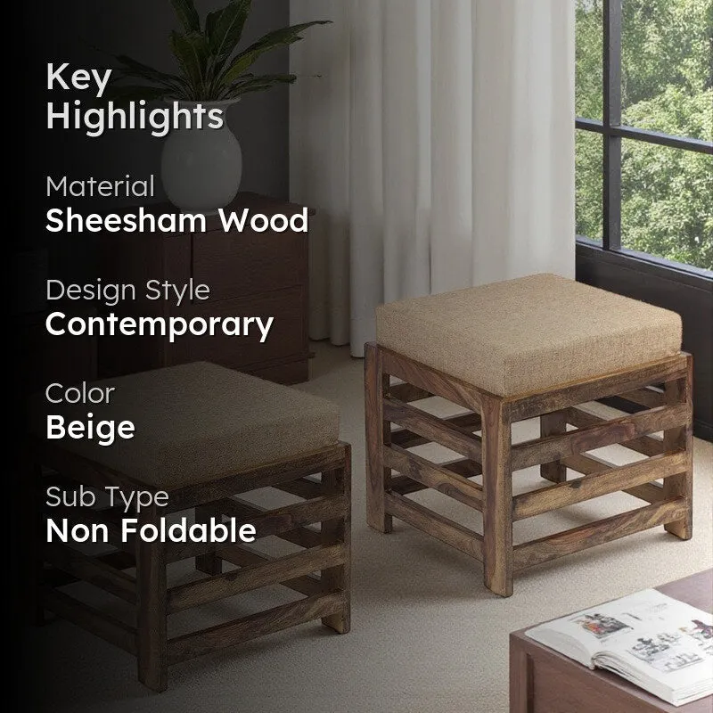 Tavro Sheesham Wooden Bench with Cushions (Beige) - Four Piece Set media 2