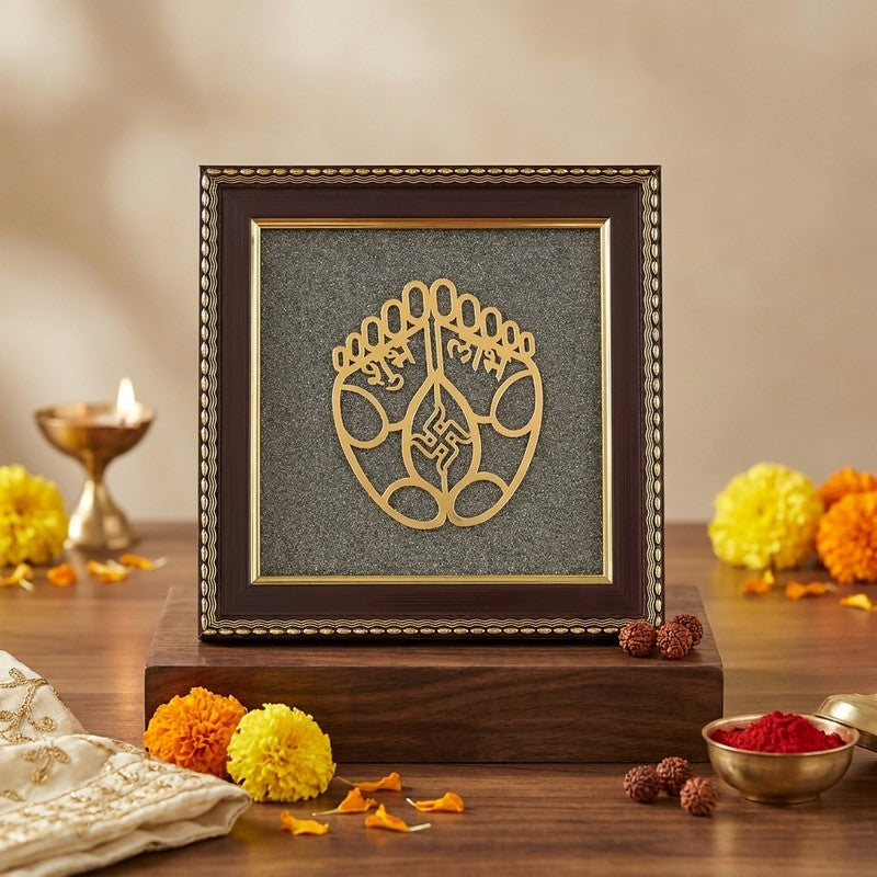 Shubh Labh Pyrite Blessings Wooden Wall Art