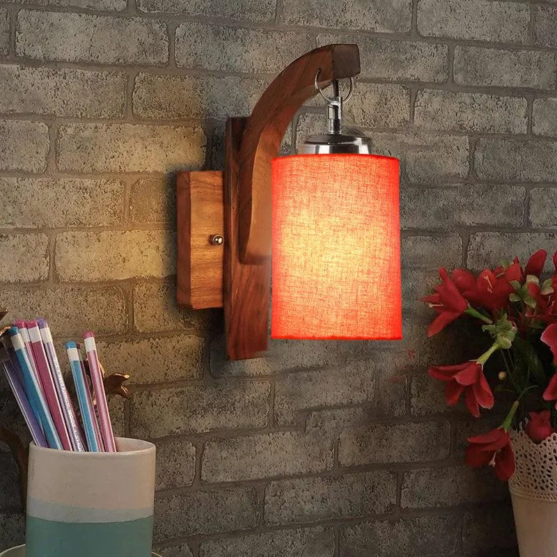 Forma Cylindrical Fabric & Wooden Wall Lamp - Orange media 1