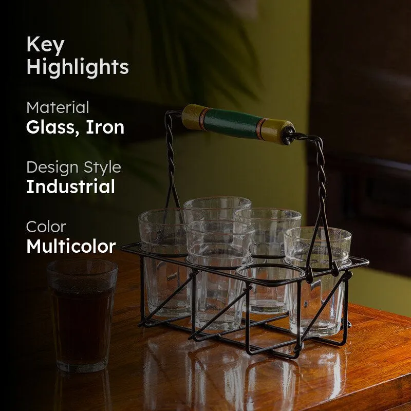 Tapri Tales Cutting Chai Glass with Iron Tray (120 mL Each) - Seven Piece Set media 2