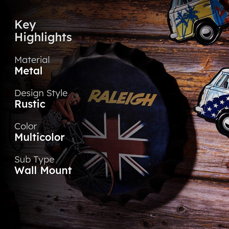 Raleigh Bottle Cap Metal Wall Accent media 2
