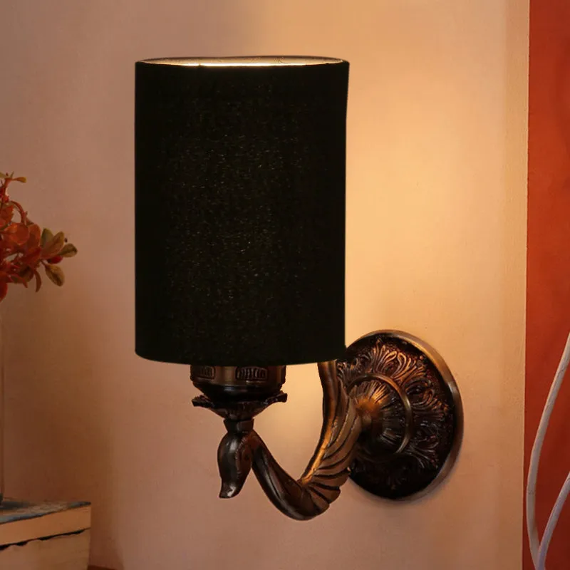Amro Retro Cylindrical Fabric & Metal Wall Lamp - Black media 1