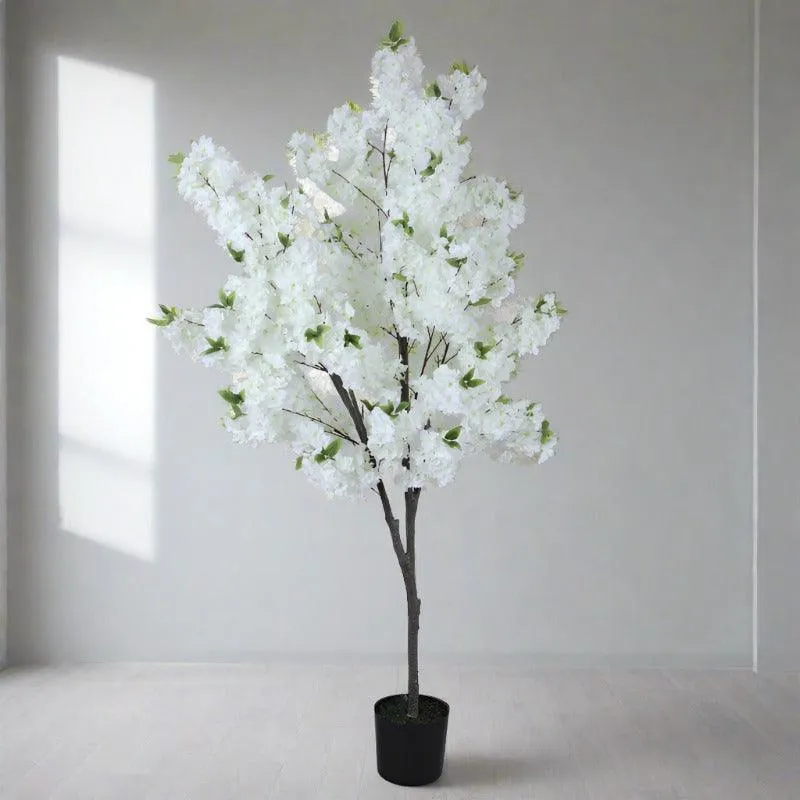 Faux Cotton Plant With Black Plastic Pot - 5.25 ft media 4